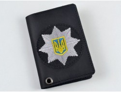 Cover for ID card National Police of Ukraine leather black with embroidered emblem