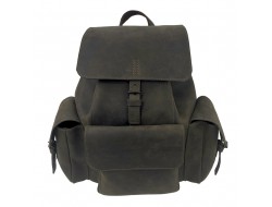 Leather backpack with 3 pockets brown